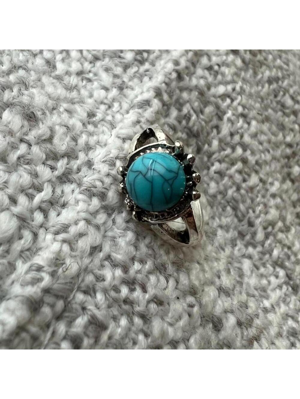 Vintage Bohemian Matrix Turquoise Crown Statement Ring